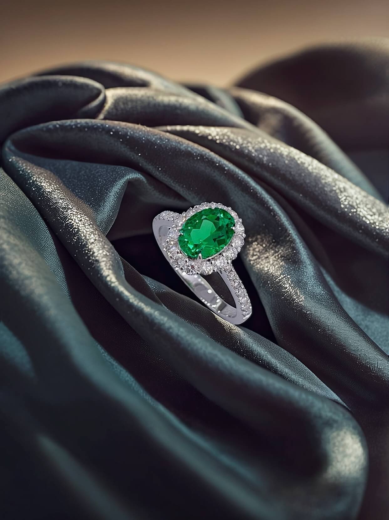 Halo setting oval cut lab grown emerald engagement ring Halo setting oval cut lab grown emerald engagement ring