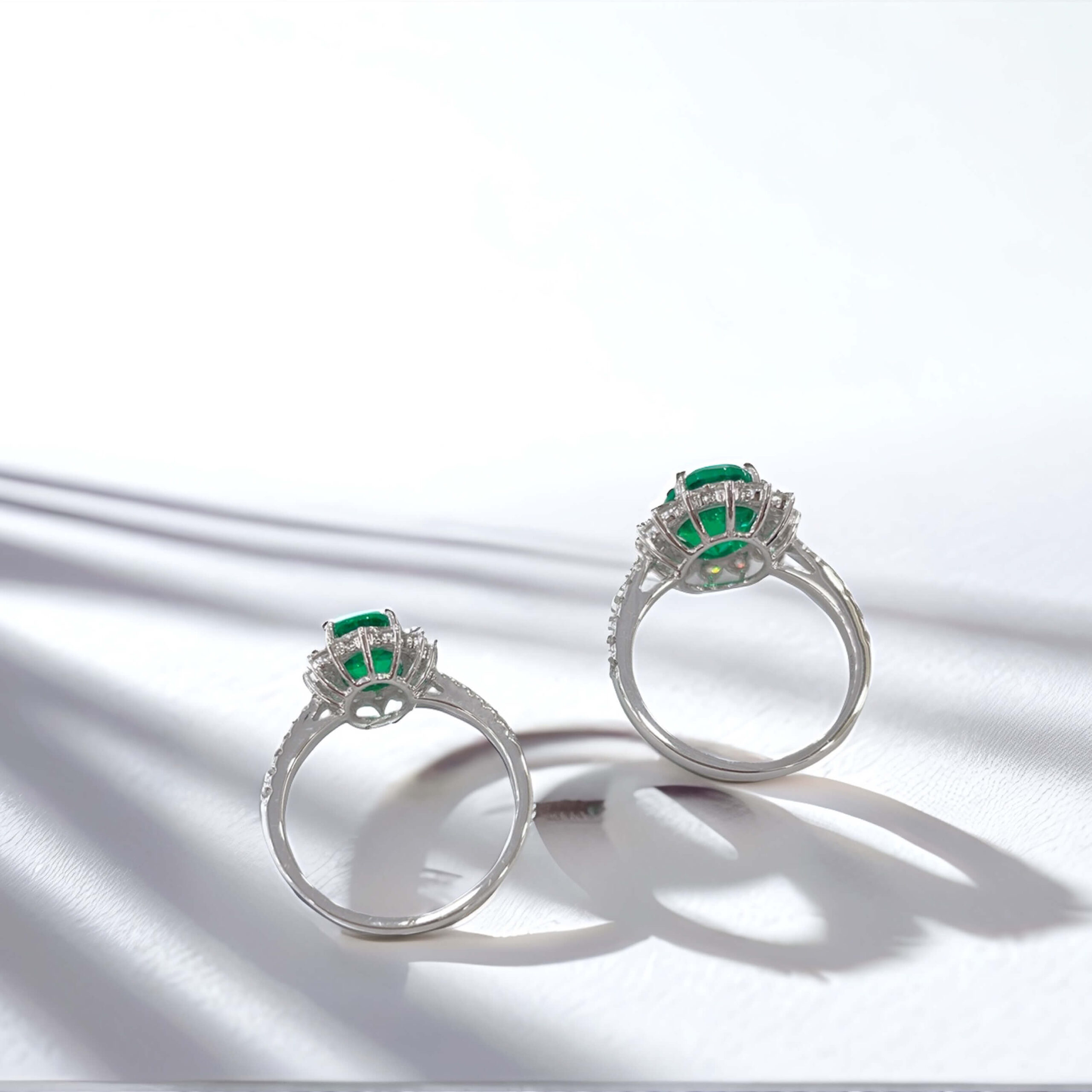 Halo setting oval cut lab grown emerald engagement ring 02 Halo setting oval cut lab grown emerald engagement ring 02