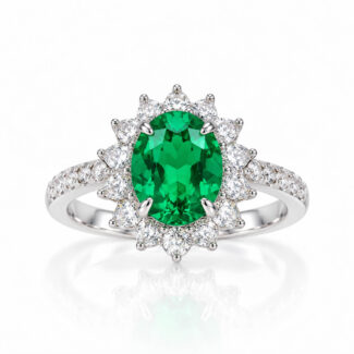 Halo setting oval cut lab grown emerald engagement ring 02