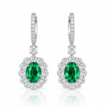Halo setting oval cut lab grown emerald hoop earrings