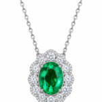 Halo setting oval cut lab grown emerald pendant necklace 01