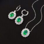 Halo setting oval cut lab grown emerald pendant necklace 01