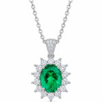 Halo setting oval cut lab grown emerald pendant necklace 02