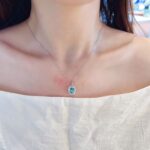 Halo setting oval cut lab grown paraiba pendant necklace 02