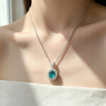 Halo setting oval cut lab grown paraiba pendant necklace 03