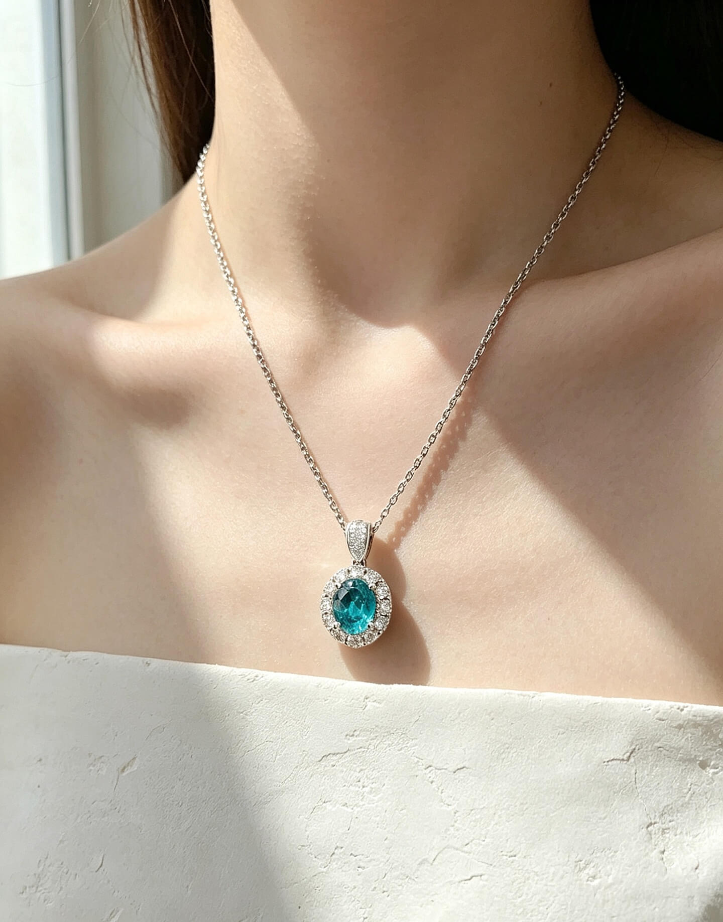 Halo setting oval cut lab grown paraiba pendant necklace 03
