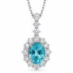 Halo setting oval cut lab grown paraiba pendant necklace 04
