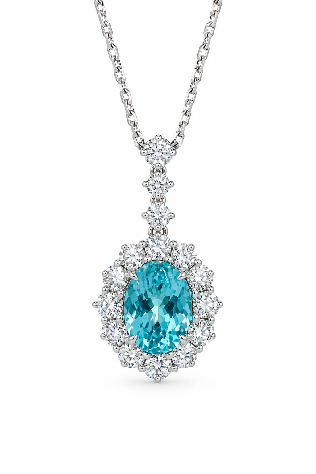 Halo setting oval cut lab grown paraiba pendant necklace 04