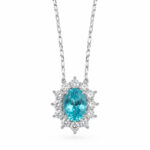 Halo setting oval cut lab grown paraiba pendant necklace 05