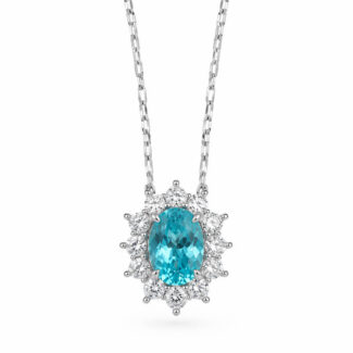 Halo setting oval cut lab grown paraiba pendant necklace 05