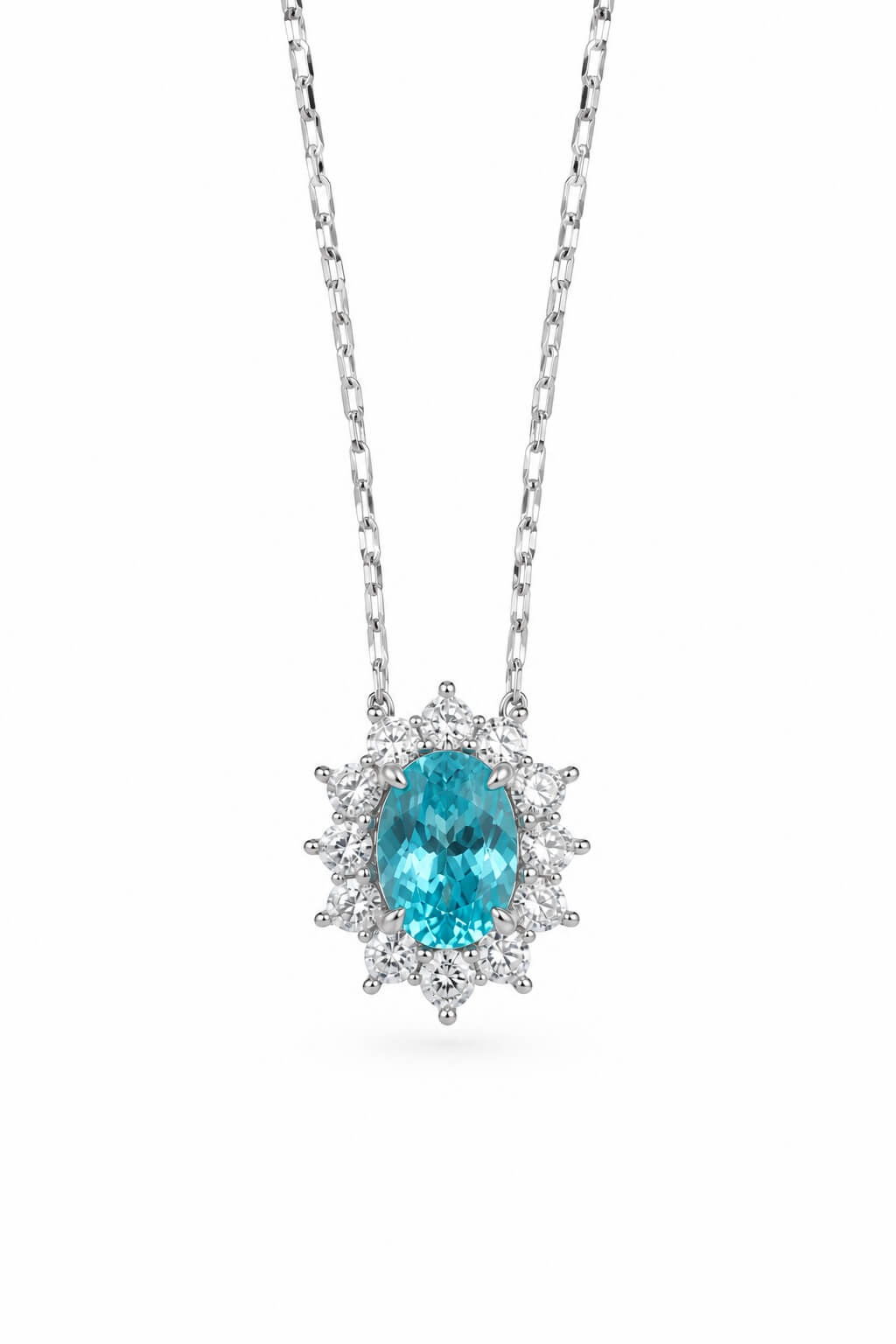 Halo setting oval cut lab grown paraiba pendant necklace 05