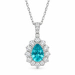 Halo setting oval cut lab grown paraiba pendant necklace 06