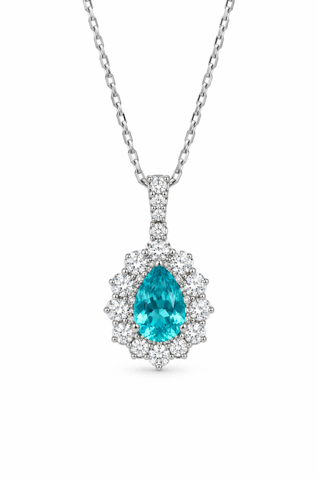 Halo setting oval cut lab grown paraiba pendant necklace 06
