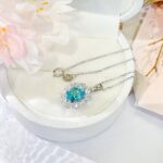 Halo setting oval cut lab grown paraiba pendant necklace 02