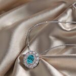 Halo setting oval cut lab grown paraiba pendant necklace 4 Halo setting oval cut lab grown paraiba pendant necklace 01