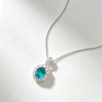 Halo setting oval cut lab grown paraiba pendant necklace 03