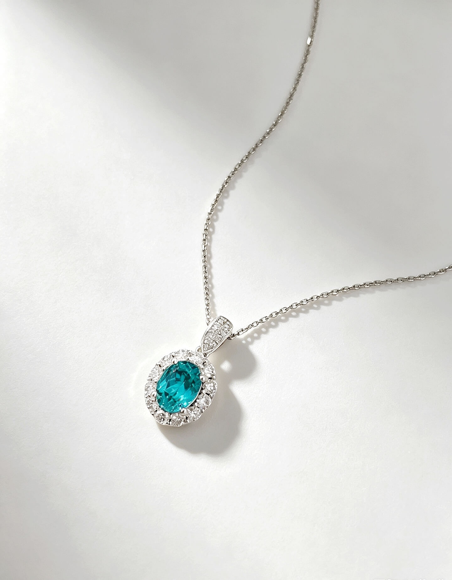 Halo setting oval cut lab grown paraiba pendant necklace 03