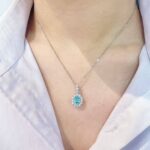 Halo setting oval cut lab grown paraiba pendant necklace 04