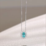 Halo setting oval cut lab grown paraiba pendant necklace 05