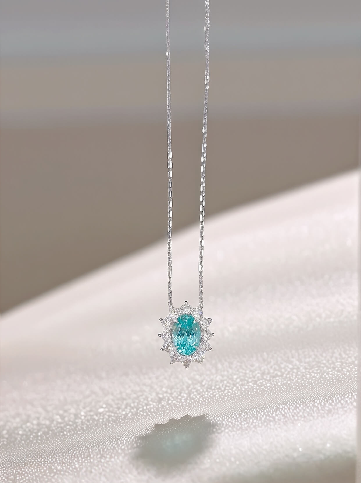 Halo setting oval cut lab grown paraiba pendant necklace 05