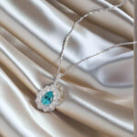 Halo setting oval cut lab grown paraiba pendant necklace 06