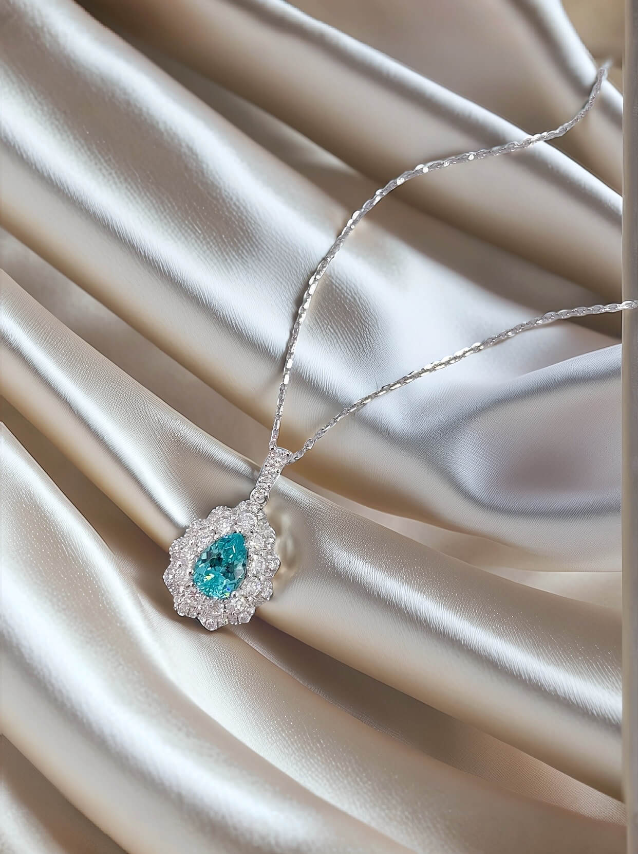 Halo setting oval cut lab grown paraiba pendant necklace 06