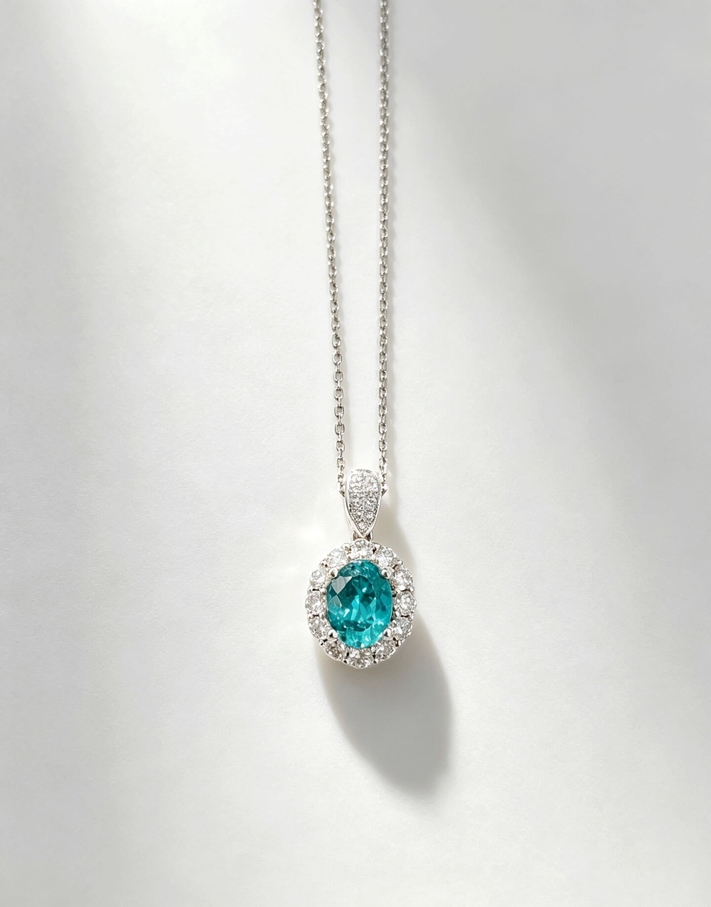 Halo setting oval cut lab grown paraiba pendant necklace 03