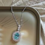 Halo setting oval cut lab grown paraiba pendant necklace 04