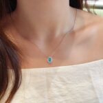 Halo setting oval cut lab grown paraiba pendant necklace 05