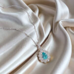 Halo setting oval cut lab grown paraiba pendant necklace 06