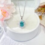 Halo setting oval cut lab grown paraiba pendant necklace 02