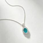 Halo setting oval cut lab grown paraiba pendant necklace 03