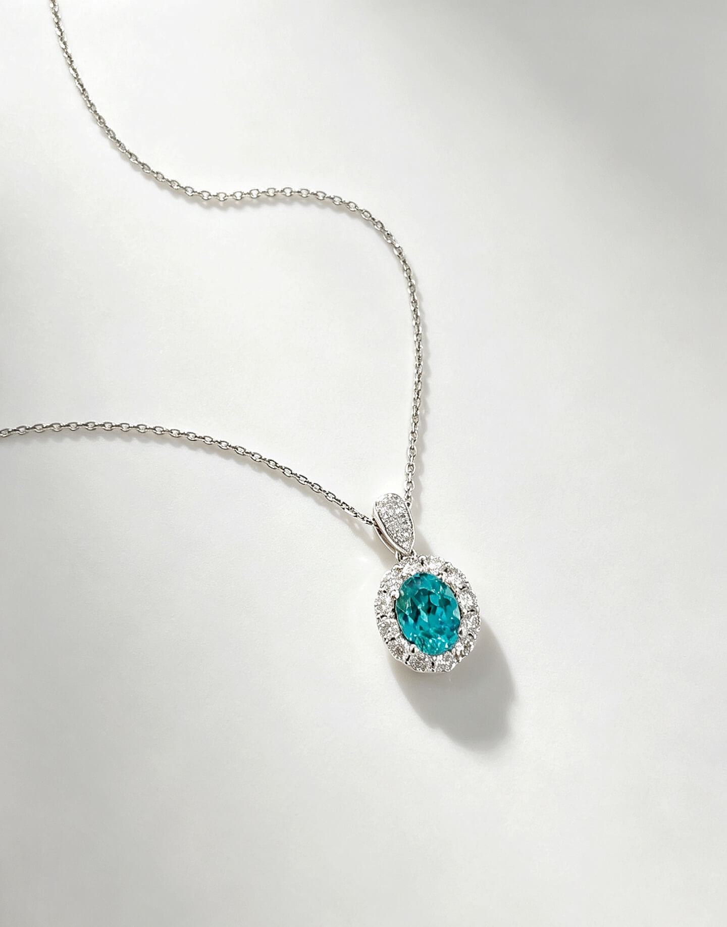 Halo setting oval cut lab grown paraiba pendant necklace 03