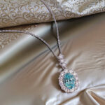 Halo setting oval cut lab grown paraiba pendant necklace 04