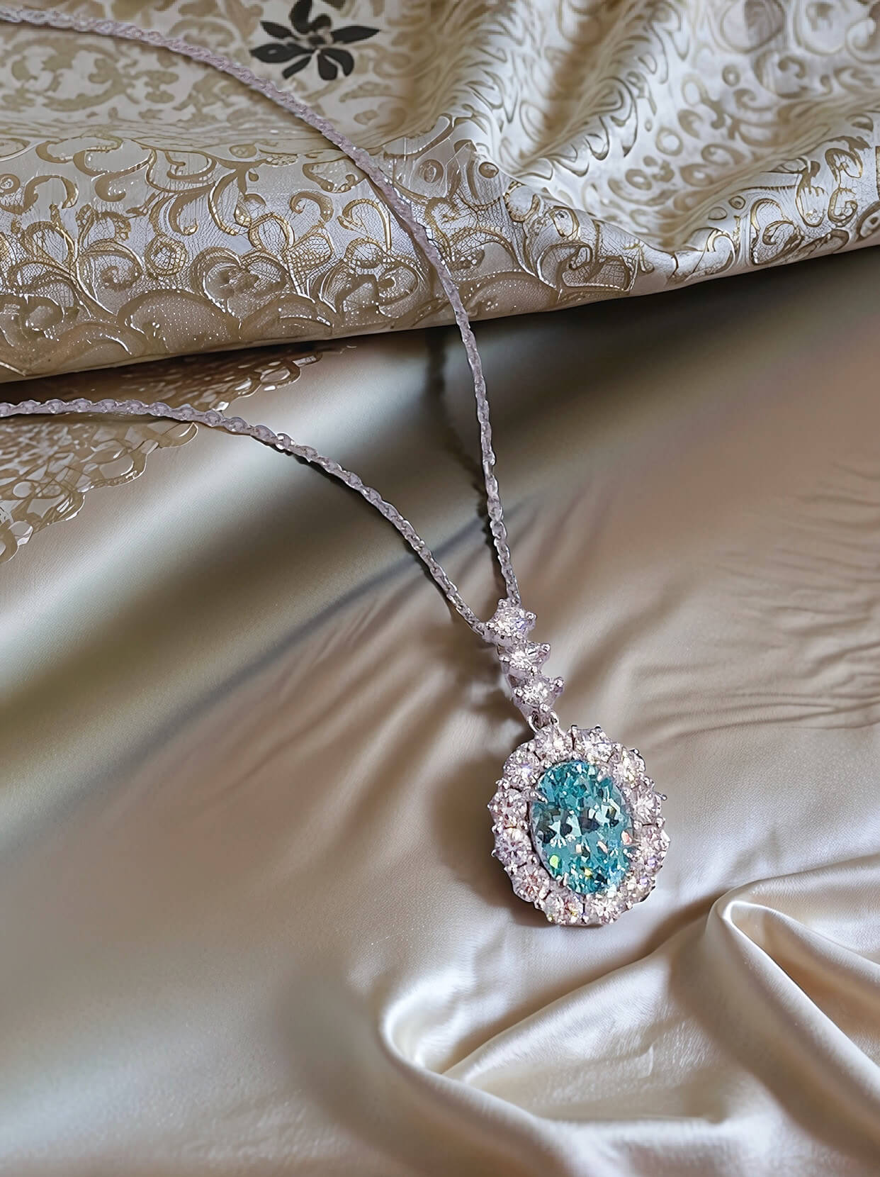 Halo setting oval cut lab grown paraiba pendant necklace 04
