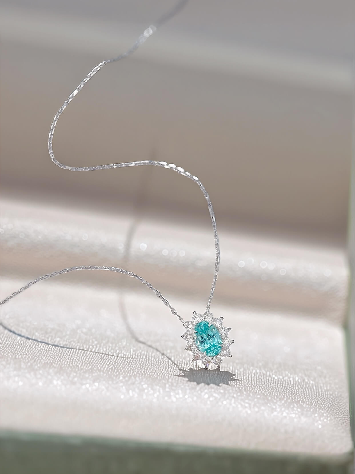 Halo setting oval cut lab grown paraiba pendant necklace 05