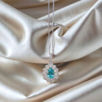 Halo setting oval cut lab grown paraiba pendant necklace 06