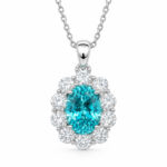 Halo setting oval cut lab grown paraiba pendant necklace 02