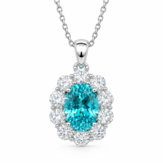 Halo setting oval cut lab grown paraiba pendant necklace 02