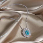 Halo setting oval cut lab grown paraiba pendant necklace 3 Halo setting oval cut lab grown paraiba pendant necklace 01