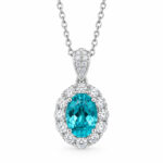 Halo setting oval cut lab grown paraiba pendant necklace 03