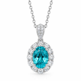 Halo setting oval cut lab grown paraiba pendant necklace 03