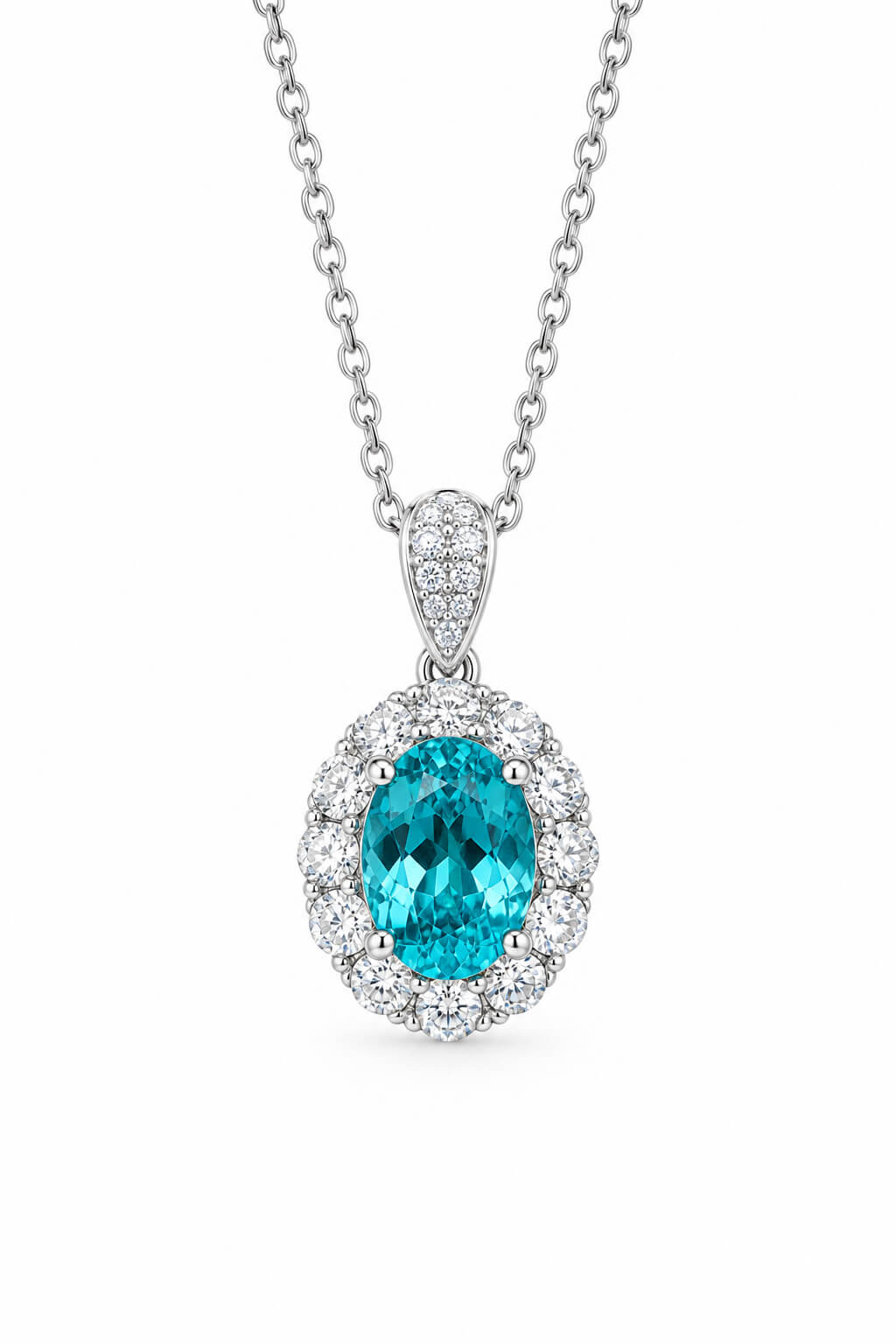 Halo setting oval cut lab grown paraiba pendant necklace 03