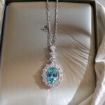 Halo setting oval cut lab grown paraiba pendant necklace 04