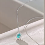 Halo setting oval cut lab grown paraiba pendant necklace 05