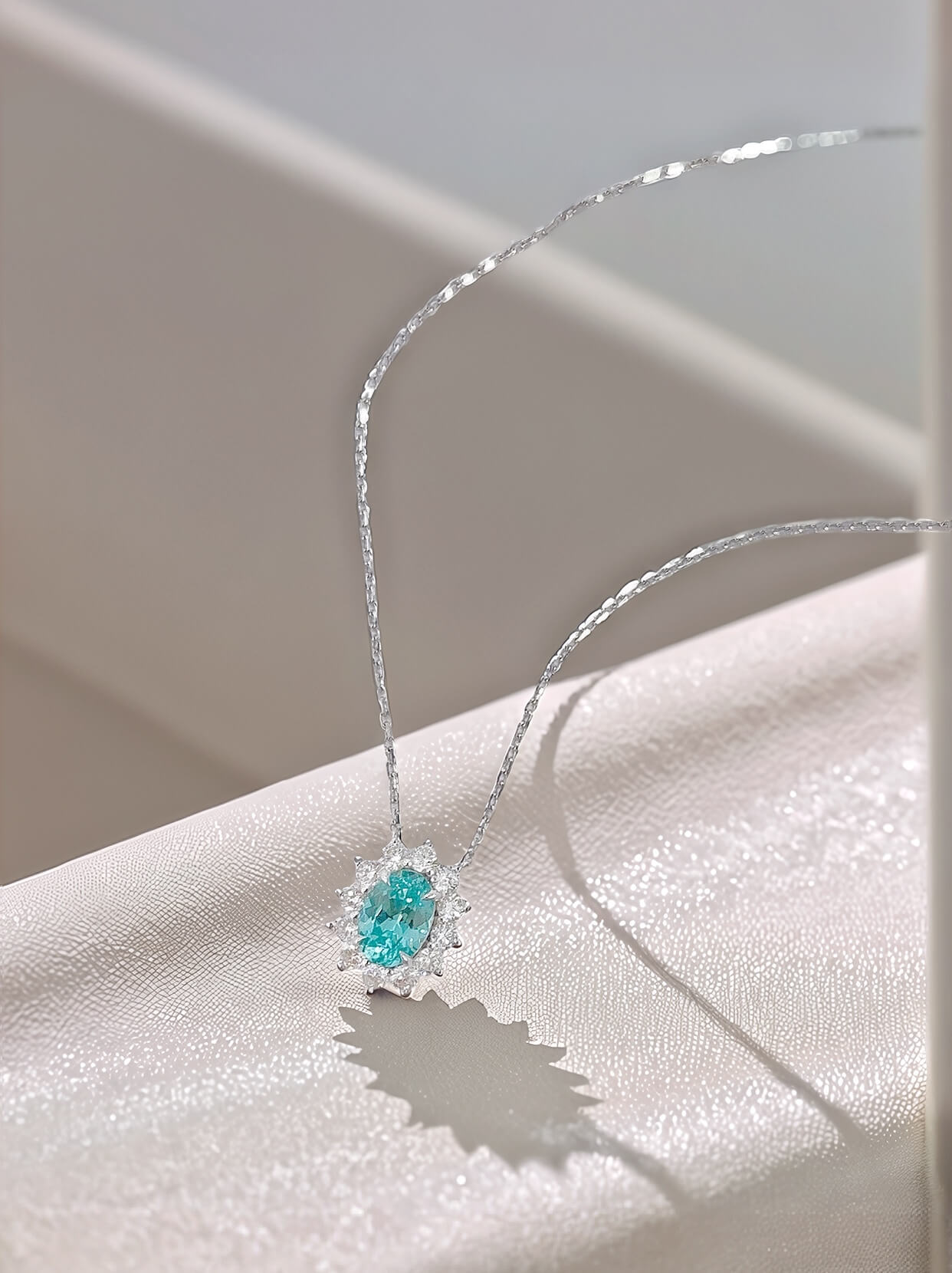 Halo setting oval cut lab grown paraiba pendant necklace 05