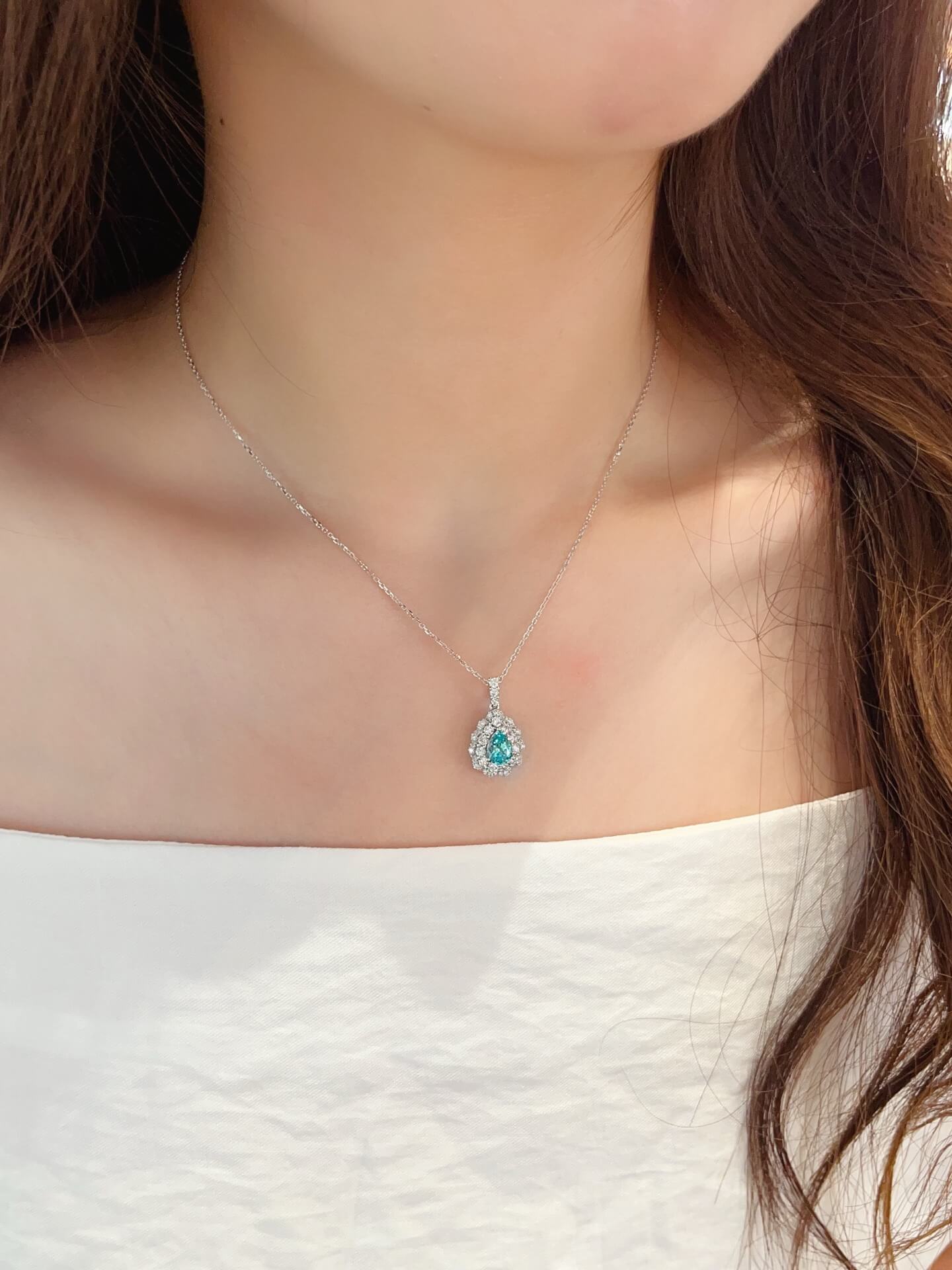 Halo setting oval cut lab grown paraiba pendant necklace 06