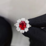 Halo setting oval cut lab grown ruby engagement ring 3 Halo setting oval cut lab grown ruby engagement ring