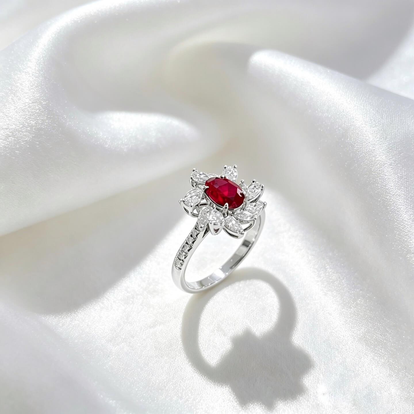 Halo setting oval cut lab grown ruby engagement ring Halo setting oval cut lab grown ruby engagement ring