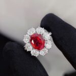Halo setting oval cut lab grown ruby engagement ring 2 Halo setting oval cut lab grown ruby engagement ring